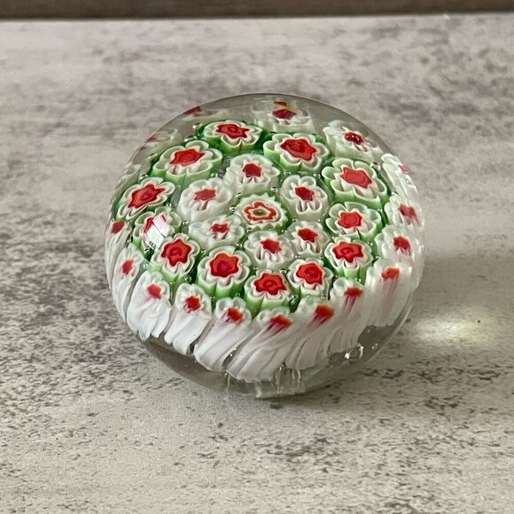 Millefiori Paperweight Handblown Studio Art Glass 2.5"H Red Green White Clear - Picture 1 of 9